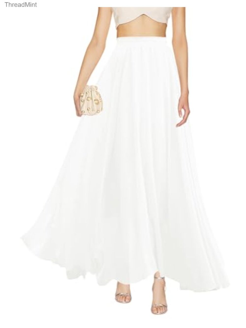 Flowy Elastic High Waist Maxi Chiffon Pleated Long Skirt